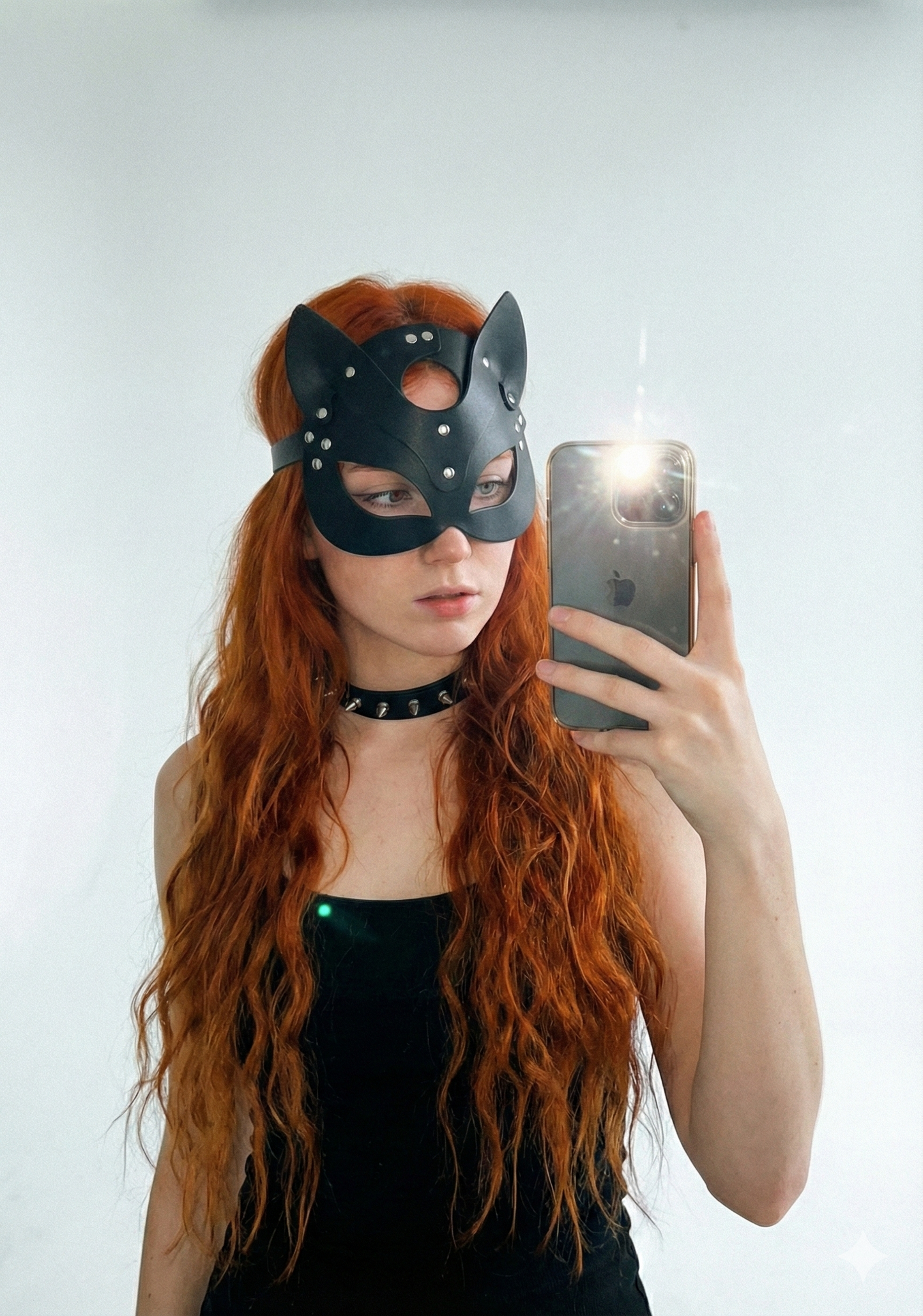 Antifaz Gato BDSM con Collar - Cuero Sintético (Unitalla) ✦ Bajo pedido