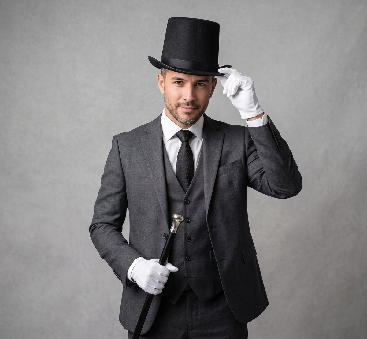 Set Sombrero Negro y Guantes Blancos