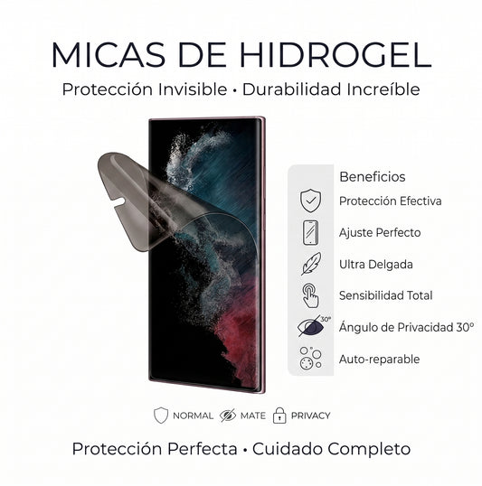 Temperado de Hidrogel Antiespía para iPhone, Samsung, Honor y Xiaomi ✦ Bajo pedido