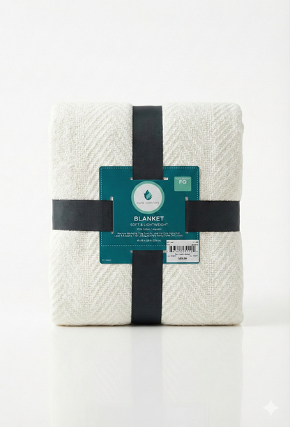 Cobija Ligera 100% Algodón Full/Queen - Tejido de Espiga (Chevron), Suave y Decorativa - Pure Comfort