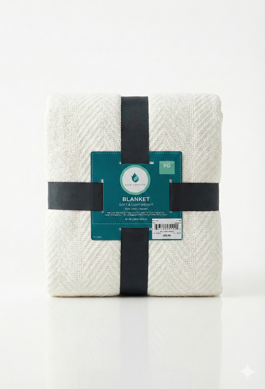 Cobija Ligera 100% Algodón Full/Queen - Tejido de Espiga (Chevron), Suave y Decorativa - Pure Comfort