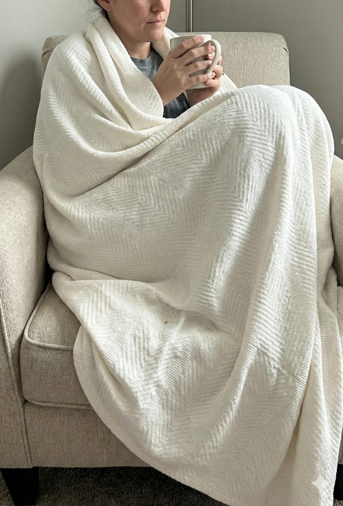 Cobija Ligera 100% Algodón Full/Queen - Tejido de Espiga (Chevron), Suave y Decorativa - Pure Comfort