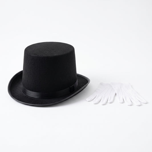 Set Sombrero Negro y Guantes Blancos
