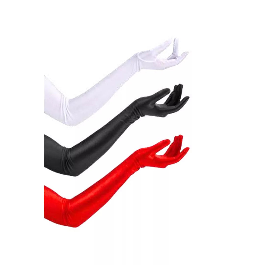 Guantes Largos Satinados - Blanco, Rojo, Negro (Unitalla) ✦ Bajo pedido