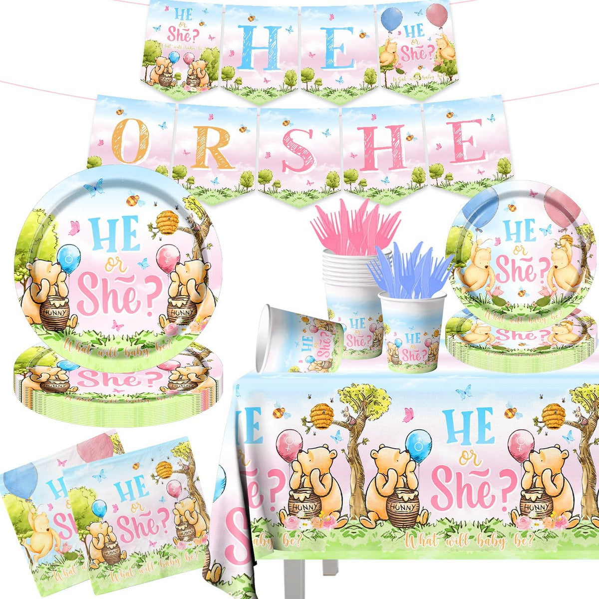 Set de Decoración para Revelación de Género – Winnie Pooh (142pcz)