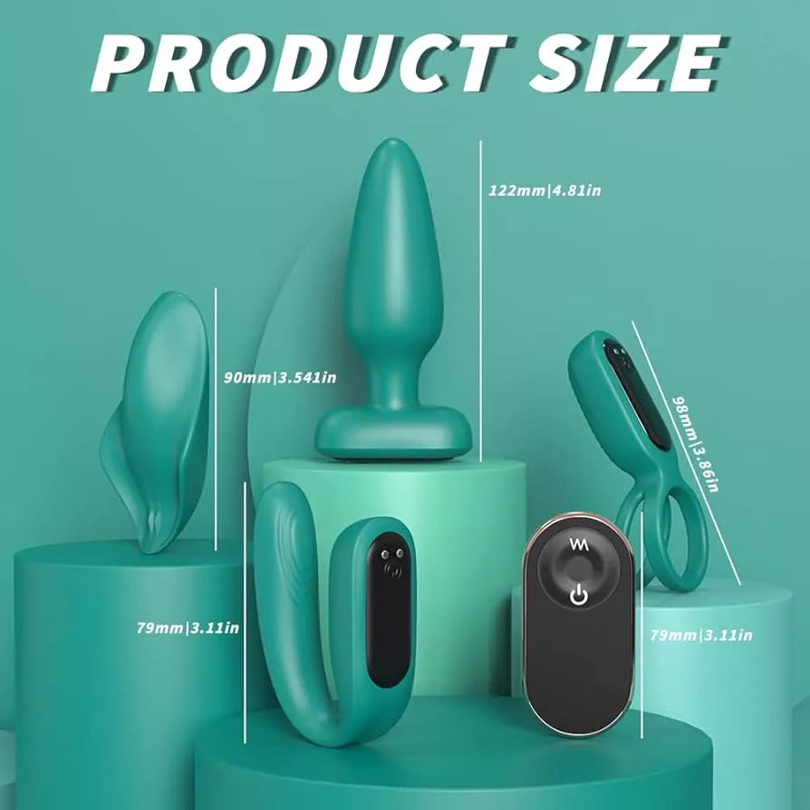 Set 4 en 1 con Bala Vibradora Desmontable y Control Remoto – Anillo, Huevo, Plug y Panty ✦ Bajo pedido
