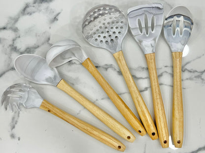 Set de 6 Cucharones de Cocina Diseño Marmoleado con Portacucharones
