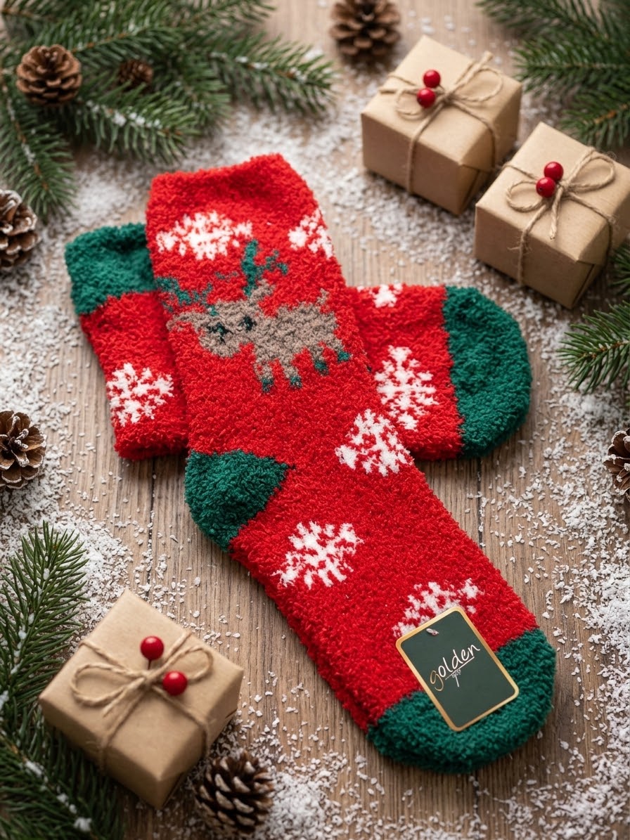 Medias Navideñas Peludas Unitalla (36-39) - Reno