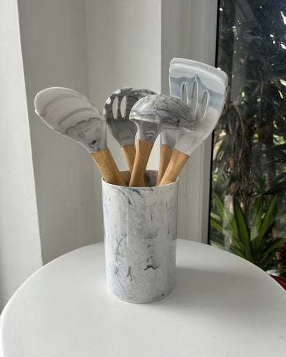 Set de 6 Cucharones de Cocina Diseño Marmoleado con Portacucharones