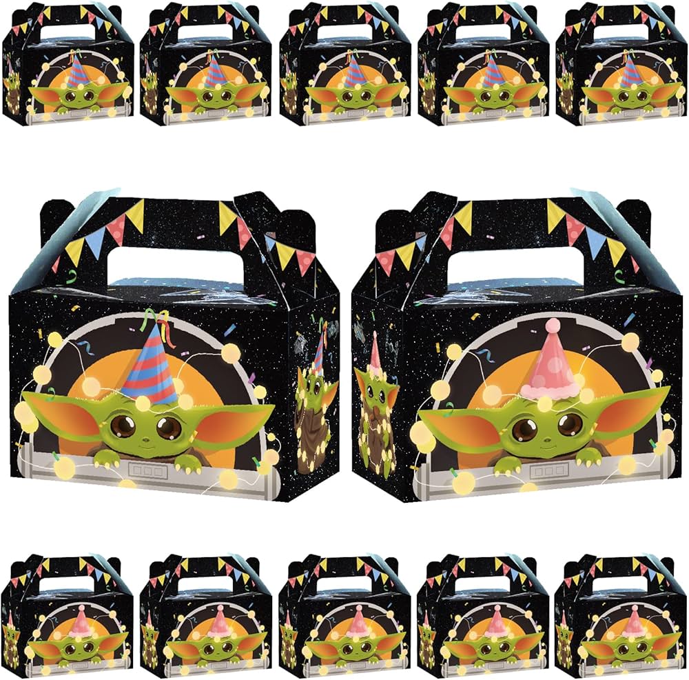 Set de 12 Cajas de Fiesta Baby Yoda Grogu Mandaloriuan