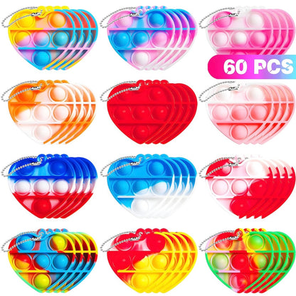 Set de 60 Pop Its en forma de corazón, juguetes para ansiedad, sensorial, con llavero desmontable