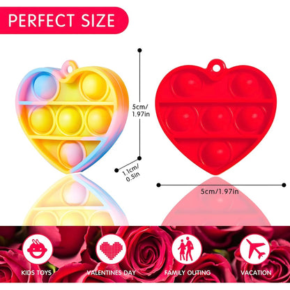 Set de 60 Pop Its en forma de corazón, juguetes para ansiedad, sensorial, con llavero desmontable