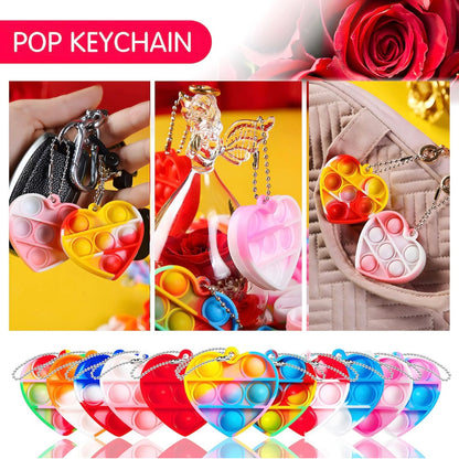 Set de 60 Pop Its en forma de corazón, juguetes para ansiedad, sensorial, con llavero desmontable