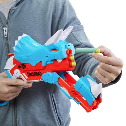 NERF DinoSquad Tricera-Blast Blaster – Cargador Abatible, 12 Dardos Oficiales, Diseño de Triceratops
