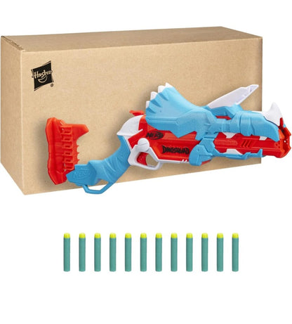 NERF DinoSquad Tricera-Blast Blaster – Cargador Abatible, 12 Dardos Oficiales, Diseño de Triceratops