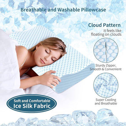 Almohada cervical para aliviar el dolor de cuello, ergonómica, ortopédica, de enfriamiento y memory foam, funda removible, 2 alturas - Ylekto