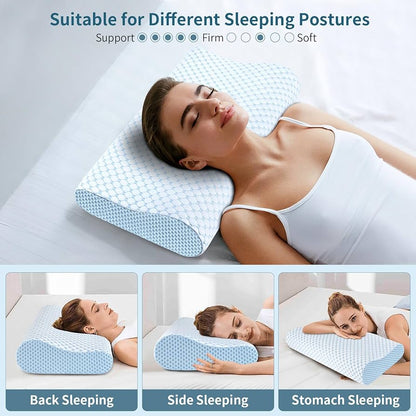 Almohada cervical para aliviar el dolor de cuello, ergonómica, ortopédica, de enfriamiento y memory foam, funda removible, 2 alturas - Ylekto