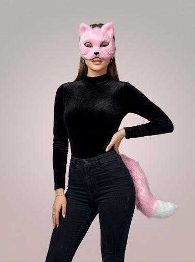 Set de Accesorios Zorro Rosa - Máscara y Cola Peluda ✦ Bajo pedido