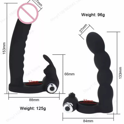 Dildo Inserción 15cm Anal Vibrador con Anillo y Estimulador de Clitoris - Bunny Double Delight ✦ Bajo pedido