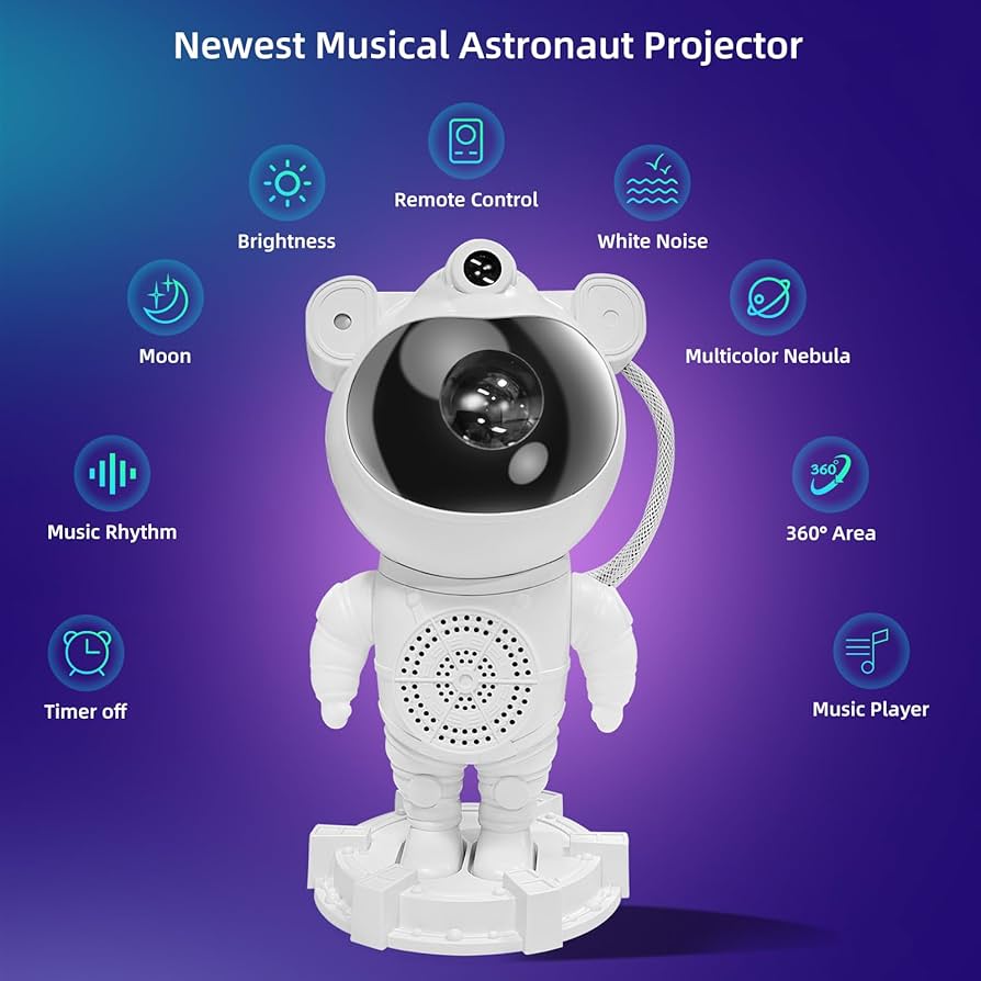 Proyector Astronauta Parlante Bluetooth - Estrellas, Nebulosa y Ruido Blanco ✦ Bajo pedido