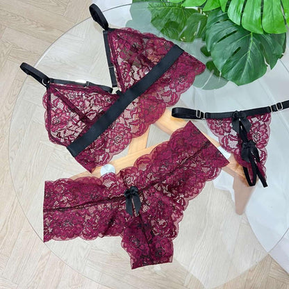 Set Lencería 3PCZ - Rojo, Vino (Unitalla S/M) ✦ Bajo pedido