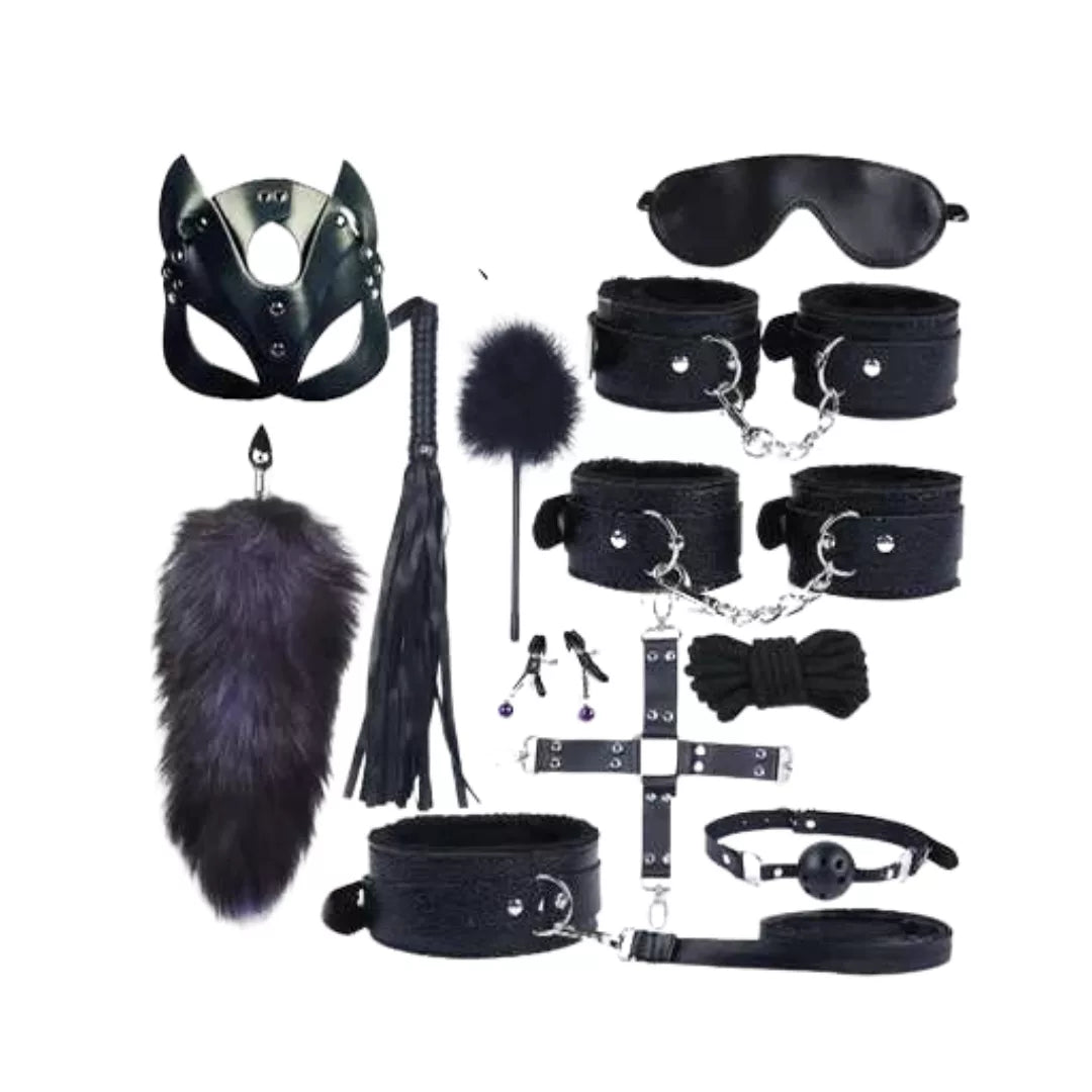 Kit Erótico BDSM Premium con Plug de Cola Peluda – 12 Piezas ✦ Bajo pedido