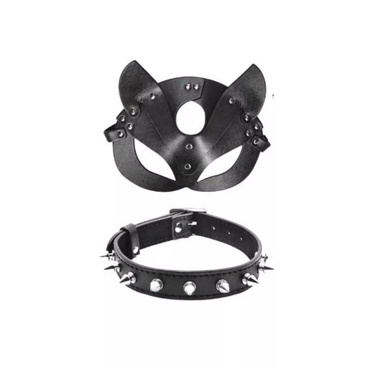 Antifaz Gato BDSM con Collar - Cuero Sintético (Unitalla) ✦ Bajo pedido