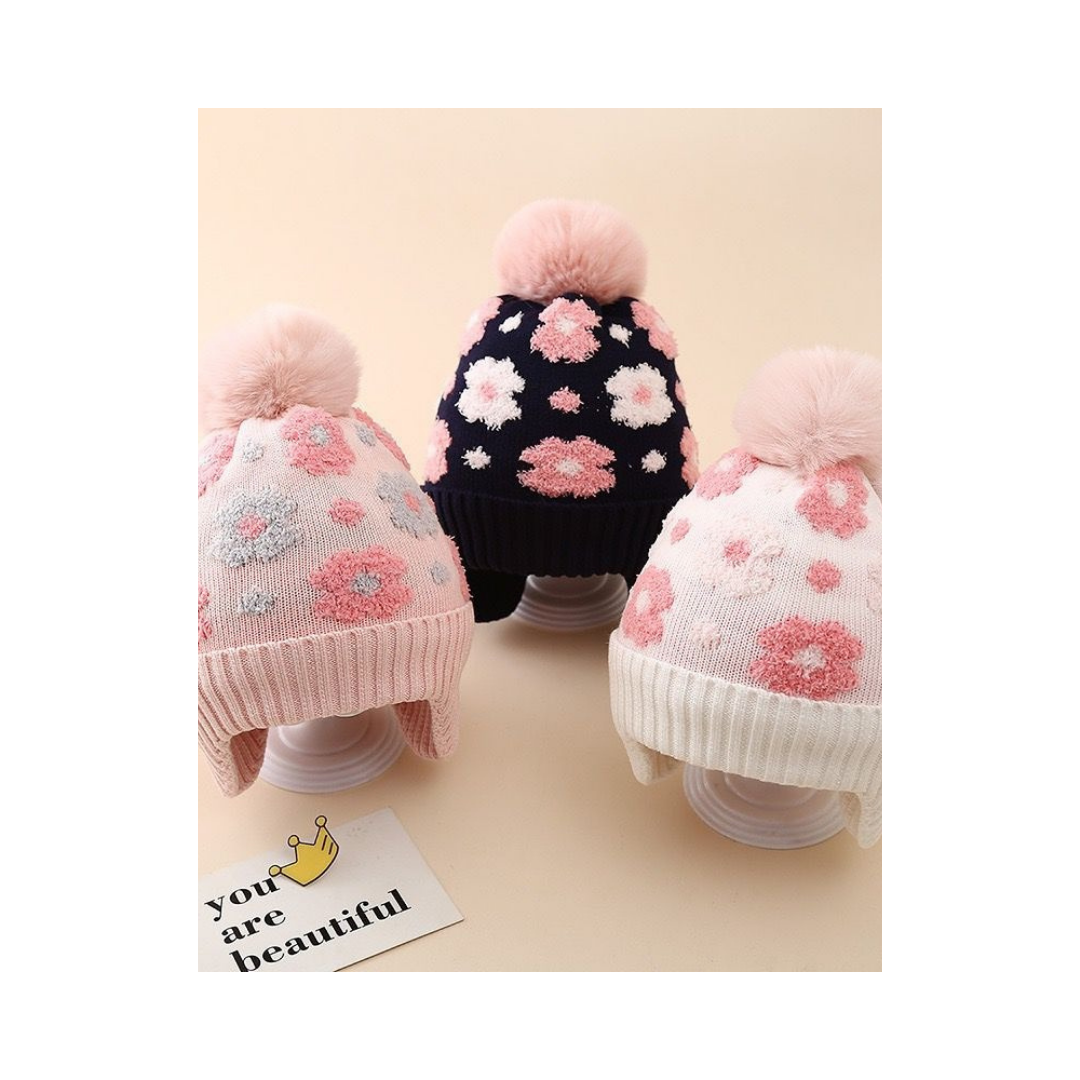Gorro Infantil Lana Flores (3 Colores) ✦ Bajo pedido