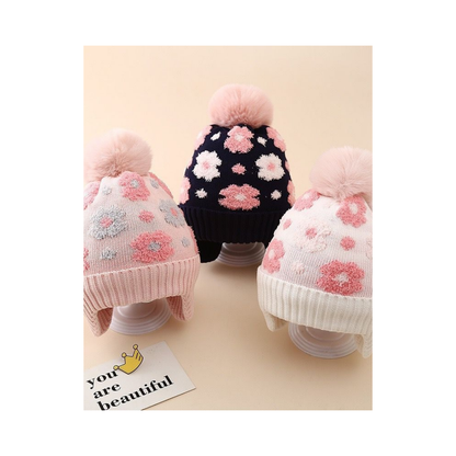 Gorro Infantil Lana Flores (3 Colores) ✦ Bajo pedido