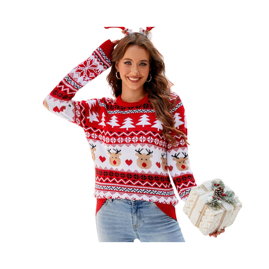 Abrigo Navideño, Ugly Sweater NAV25-41 Adulto - Renos Corazón ✦ Bajo pedido
