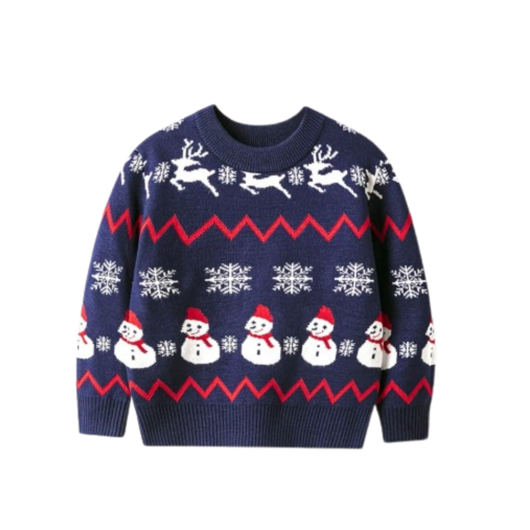 Abrigo Navideño, Ugly Sweater Infantil - Reno y Muñeco de Nieve ✦ Bajo pedido