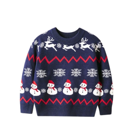 Abrigo Navideño, Ugly Sweater Infantil - Reno y Muñeco de Nieve ✦ Bajo pedido