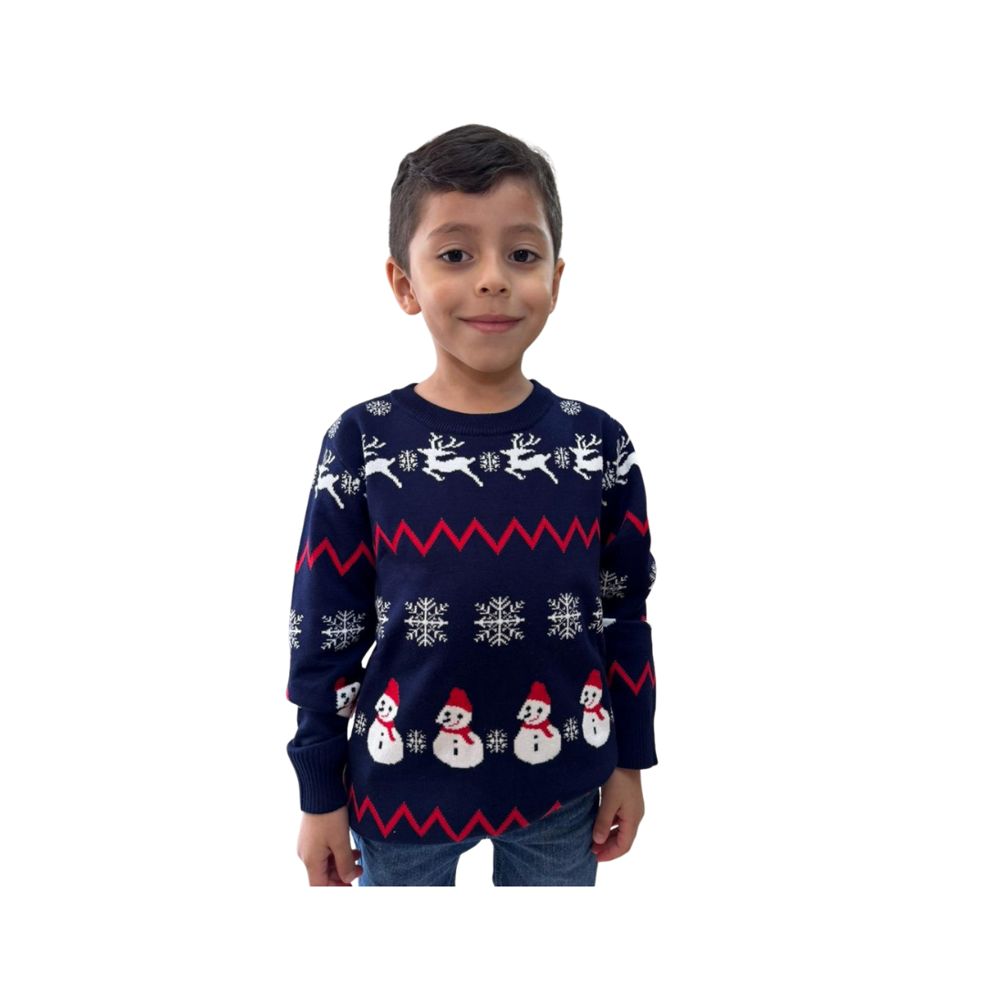 Abrigo Navideño, Ugly Sweater Infantil - Reno y Muñeco de Nieve ✦ Bajo pedido