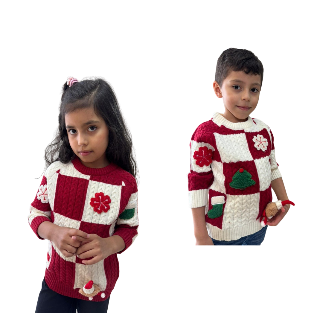 Abrigo Navideño, Ugly Sweater Infantil - Detalles 3D (2 Colores) ✦ Bajo pedido