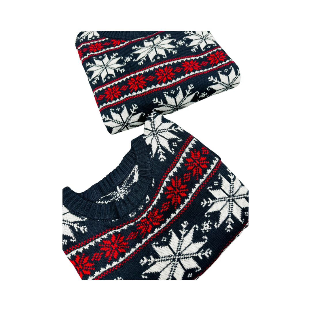Abrigo Navideño, Ugly Sweater Adulto Dama (XL) y Caballero (XXL) - Copos de Nieve ✦ Bajo pedido