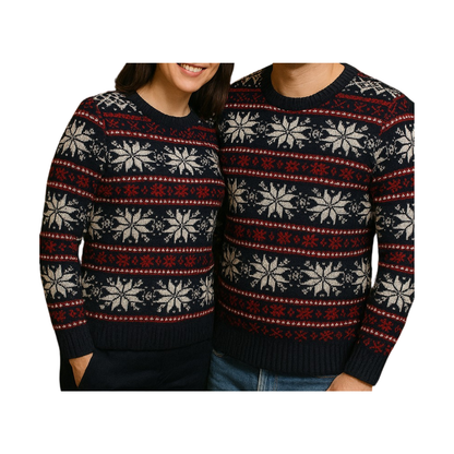 Abrigo Navideño, Ugly Sweater Adulto Dama (XL) y Caballero (XXL) - Copos de Nieve ✦ Bajo pedido