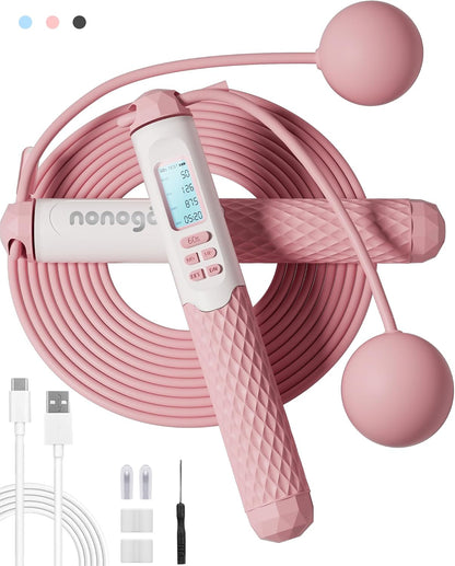 Cuerda de Saltar Inteligente noNogo – 2 en 1: Cuerda Clásica + Modo Inalámbrico con Contador (Re‑recargable, Ajustable)