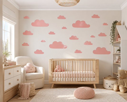 Nubes Decorativas Adhesivas de Vinil Rosa – Set de 18