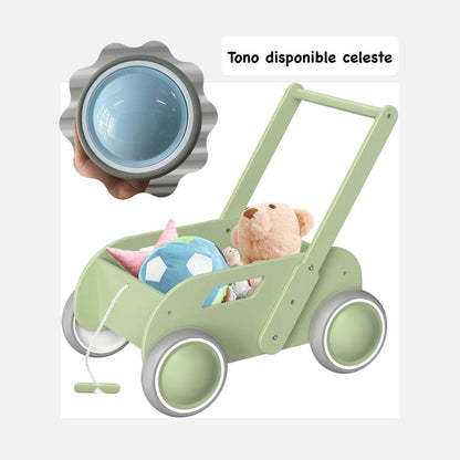 Carrito Caminador de Madera para Bebé *Color Celeste