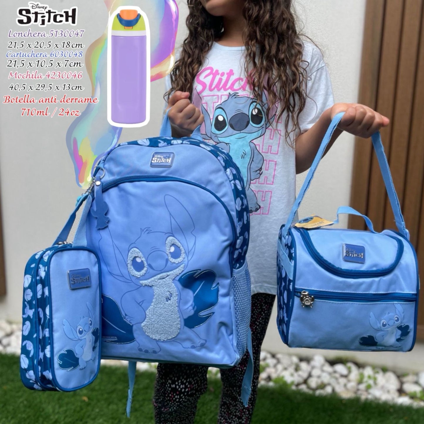 Kit Salveque Stitch Licencia Disney con Lonchera y Cartuchera + Botella - YOLO ✦ Bajo pedido