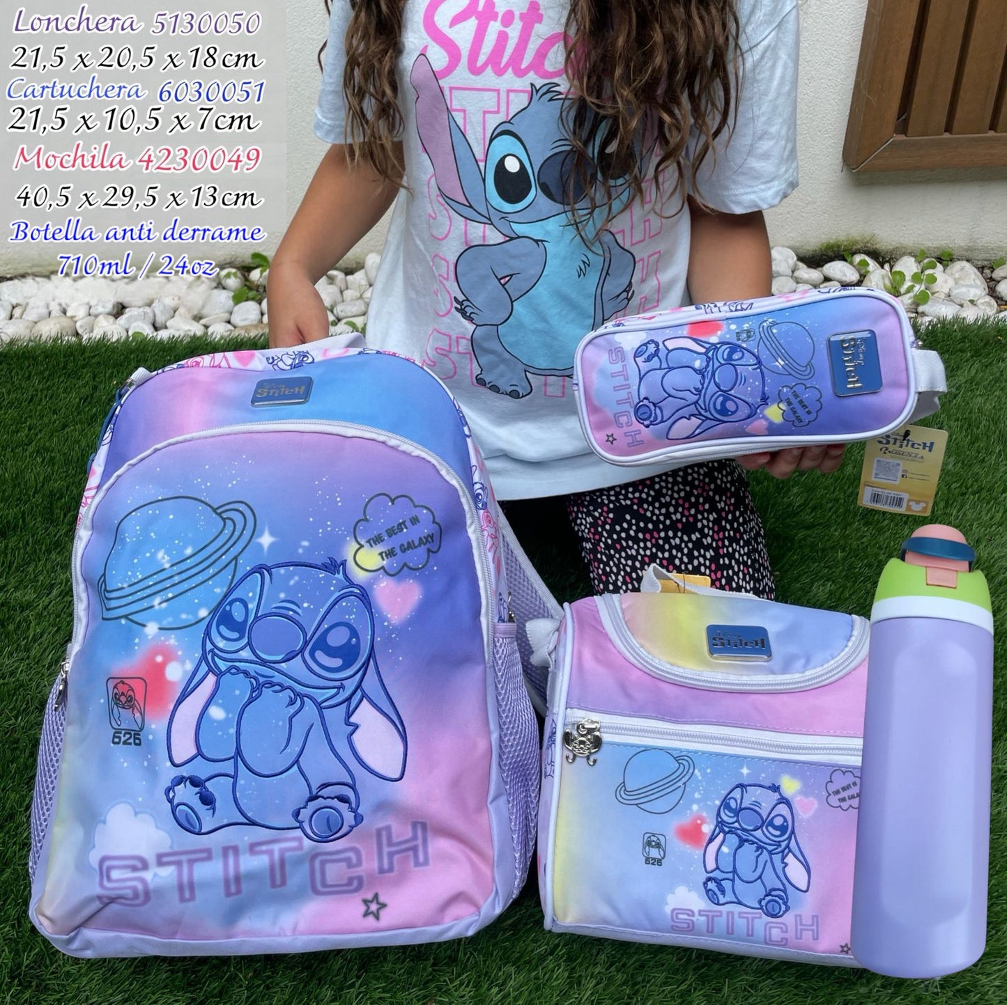 Kit Salveque Stitch Licencia Disney con Lonchera y Cartuchera + Botella - YOLO ✦ Bajo pedido
