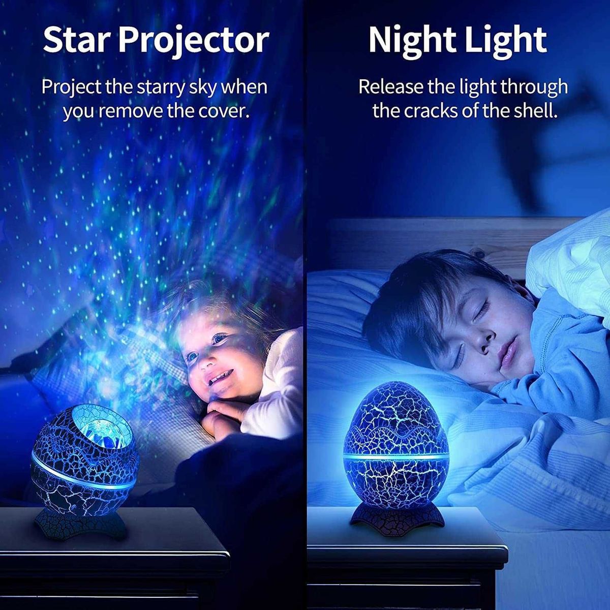Proyector Dino Egg Parlante Bluetooth - Estrellas, Auroras Boreales, Luz de Noche y Ruido Blanco ✦ Bajo pedido
