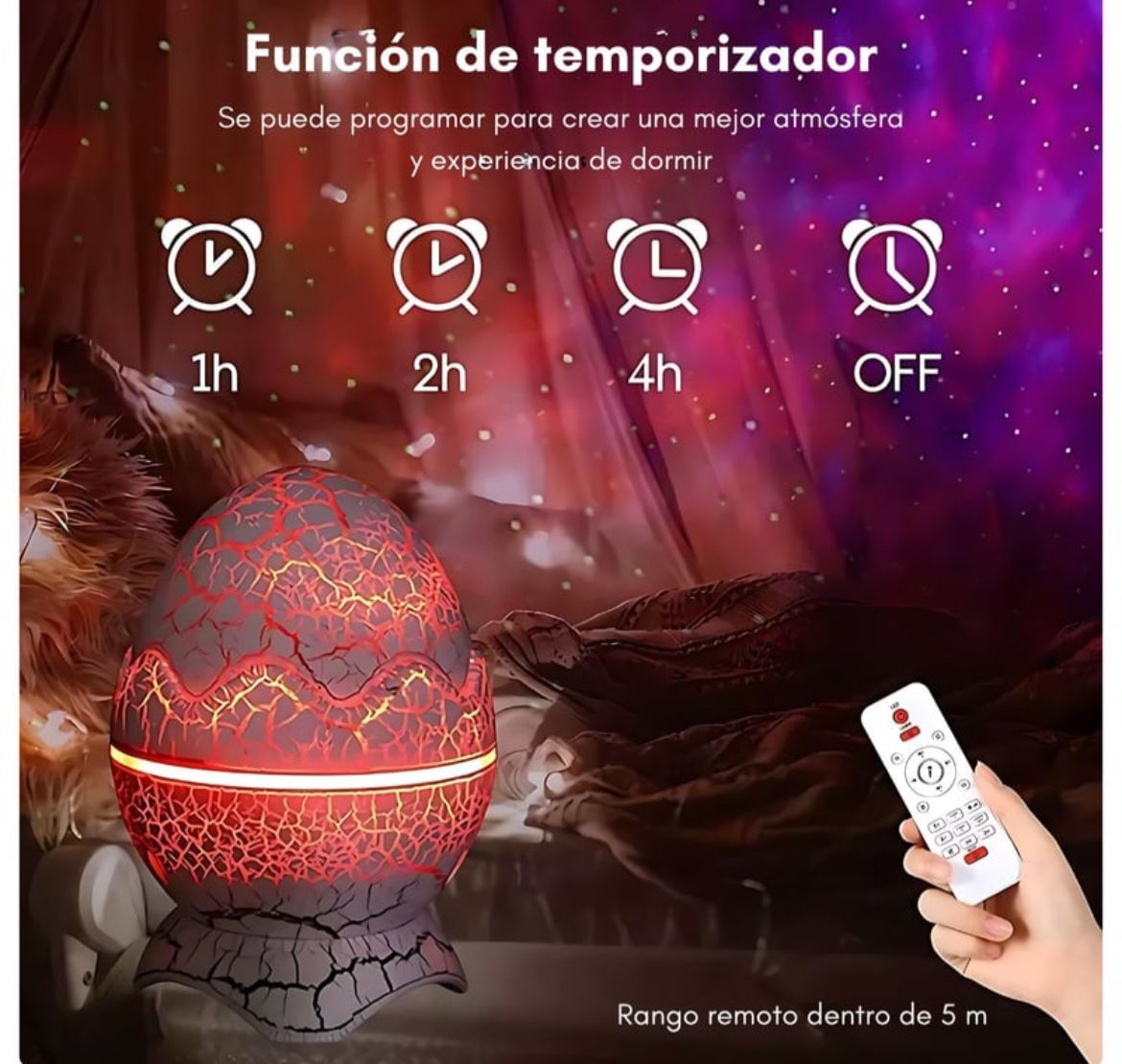 Proyector Dino Egg Parlante Bluetooth - Estrellas, Auroras Boreales, Luz de Noche y Ruido Blanco ✦ Bajo pedido