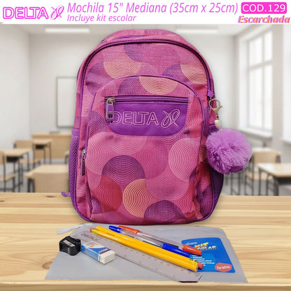 Salveque Mochila Glitter Pompon 15" Mediana - Delta (3 Estilos) ✦ Bajo pedido