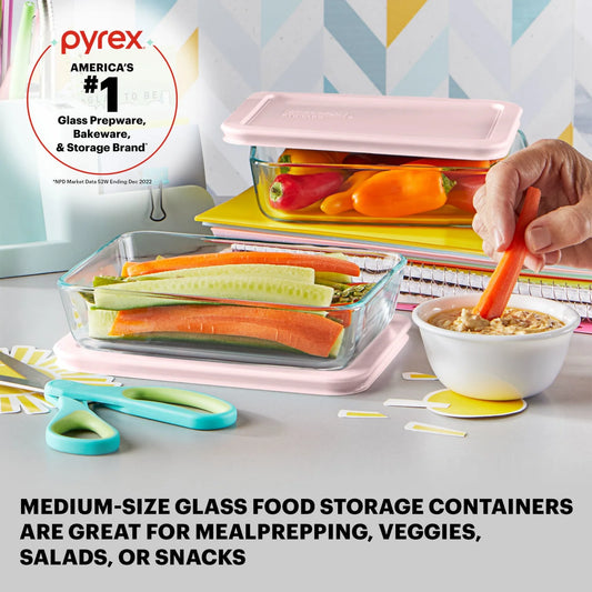 Set de 2 Recipientes/Tupper de Vidrio Rectangulares con Tapa Amarillo Pastel - Pyrex®