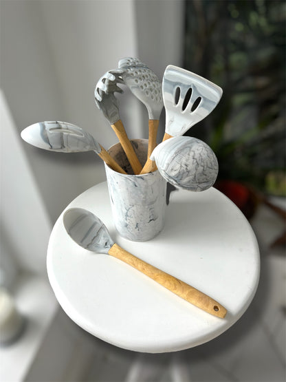 Set de 6 Cucharones de Cocina Diseño Marmoleado con Portacucharones