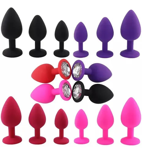Plug Anal Silicona con Cristal (4 Colores, 3 Tallas) ✦ Bajo pedido