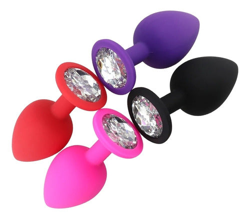 Plug Anal Silicona con Cristal (4 Colores, 3 Tallas) ✦ Bajo pedido