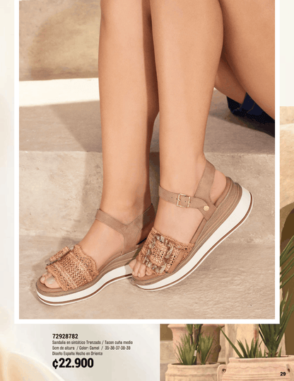 Sandalia Camel Trenzada (Altura 5cm) 72928782 ✦ Bajo pedido