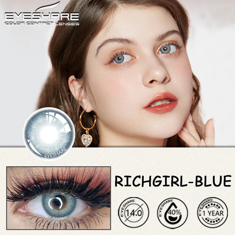 Lentes de Contacto con Agrandamiento de Ojos (14mm) Azul Richgirl Blue - Eyeshare Vision